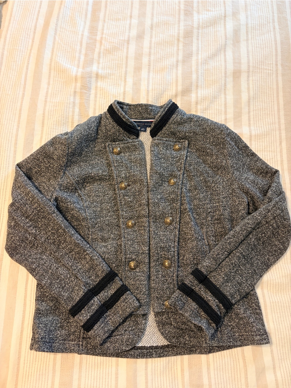 Tommy Hilfiger Military Knit Jacket Gray Double Breasted L